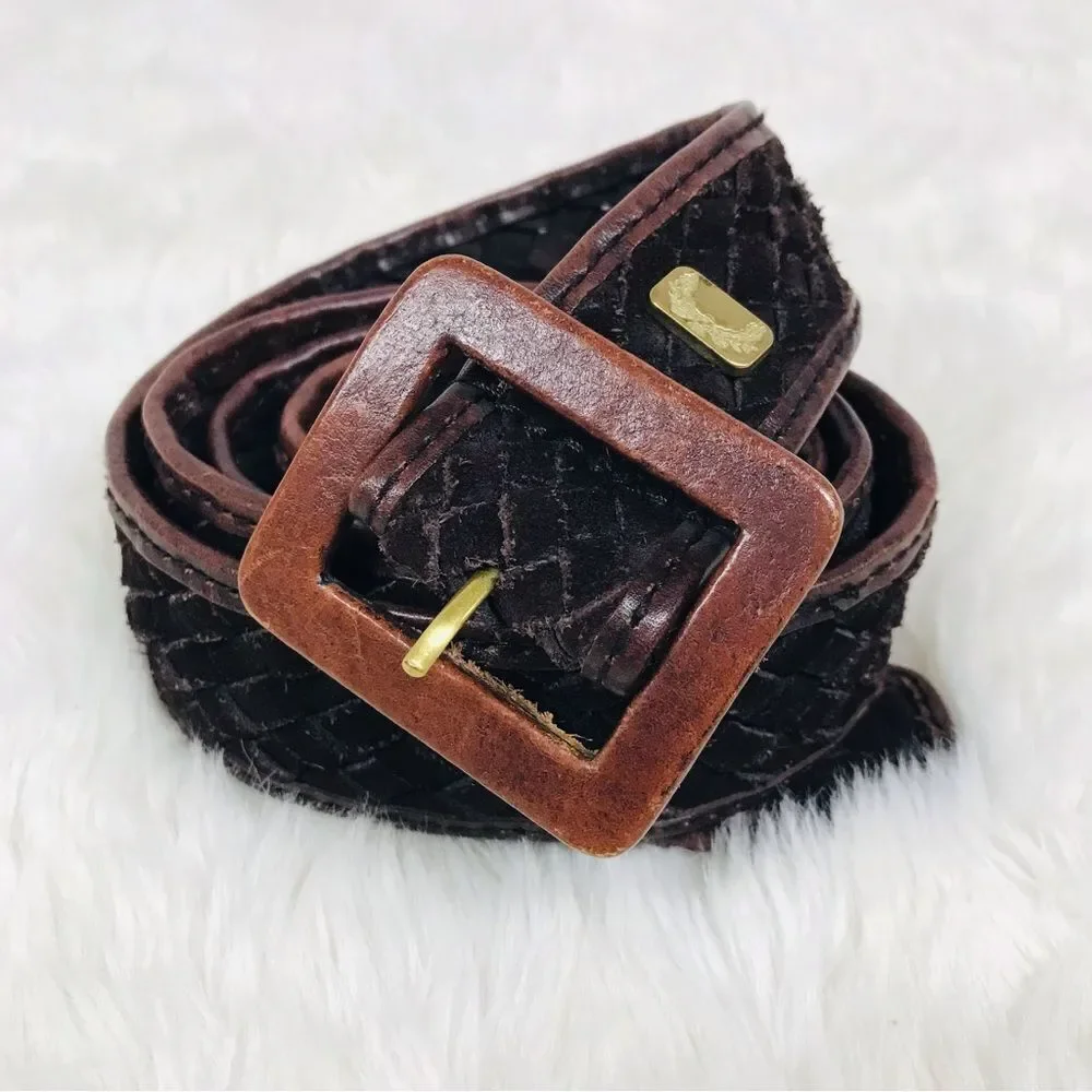 VINTAGE 70s 80s Wide Braided Brown Suede Belt Woven Boho Gypsy Hippie X-Large 1X